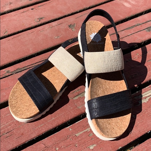 yellow box white sandals